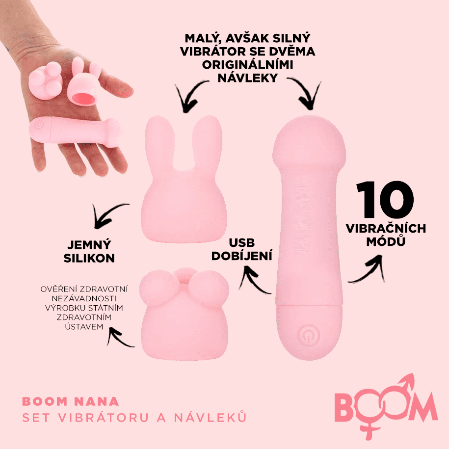 BOOM-NANA-set-vibratoru-a-navleku-ruzova-2 BOOM NANA set vibrátoru a návleků růžová