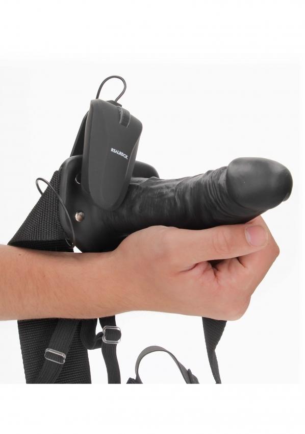 Realrock-Vibrating-Hollow-Strap-on-duty-pripinaci-penis16-cm-cerny-2 Realrock Vibrating Hollow Strap-on dutý připínací penis 16 cm - černý