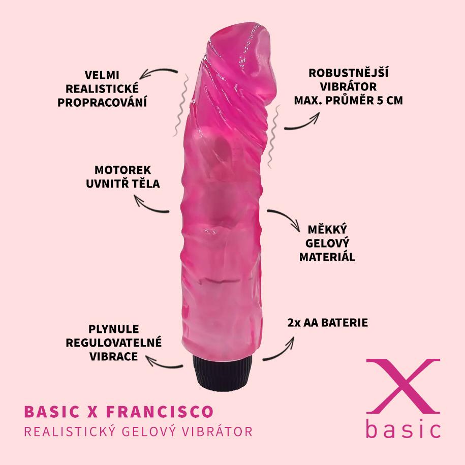 BASIC-X-Francisco-realisticky-gelovy-vibrator-ruzovy-2 BASIC X Francisco realistický gelový vibrátor růžový
