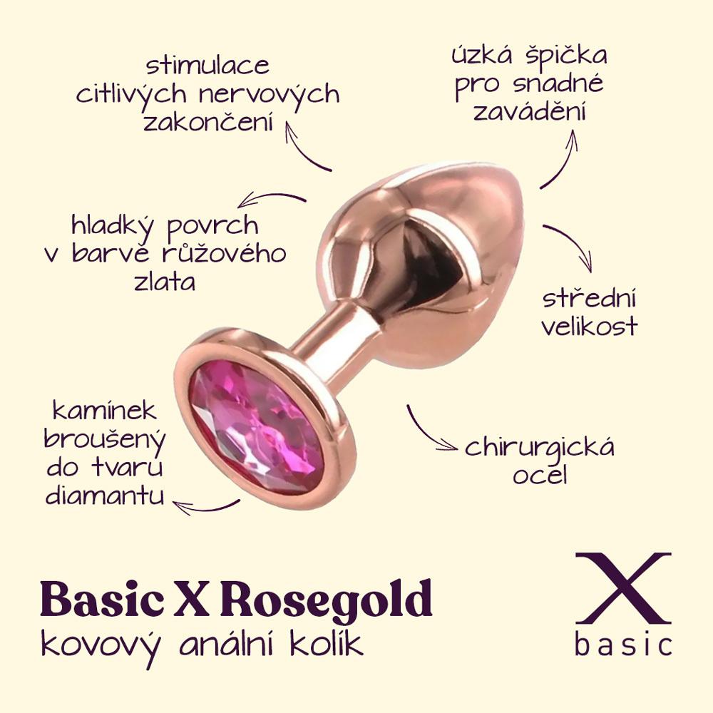 BASIC-X-Rosegold-kovovy-analni-kolik-s-kaminkem-ruzovy-vel.-M-2 BASIC X Rosegold kovový anální kolík s kamínkem růžový vel. M