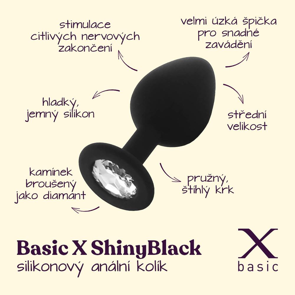 BASIC-X-ShinyBlack-silikonovy-analni-kolik-s-kaminkem-M-2 BASIC X ShinyBlack - silikonový anální kolík s kamínkem M