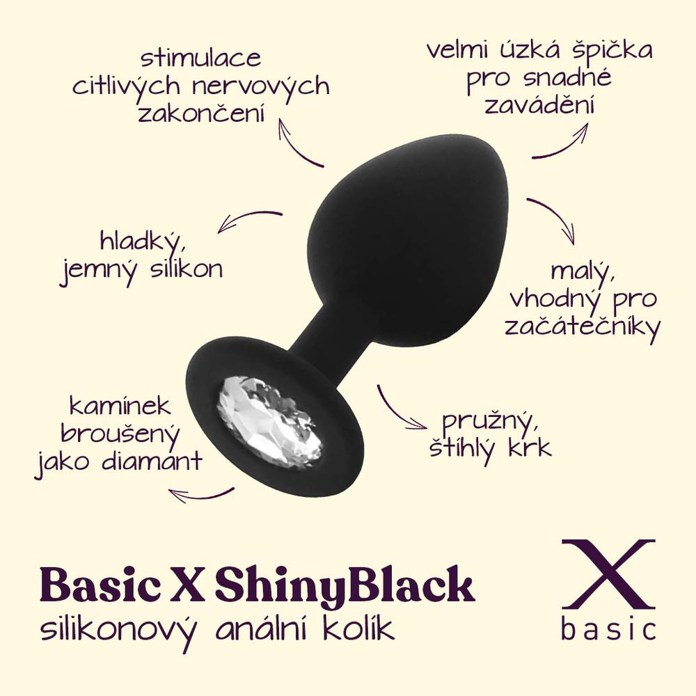 BASIC-X-ShinyBlack-silikonovy-analni-kolik-s-kaminkem-S-2 BASIC X ShinyBlack - silikonový anální kolík s kamínkem S